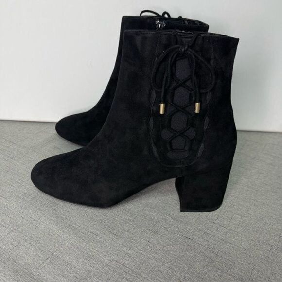 Cole Haan Black Suede Leah Bootie Lace Up Block Heel New 10 - Picture 3 of 11